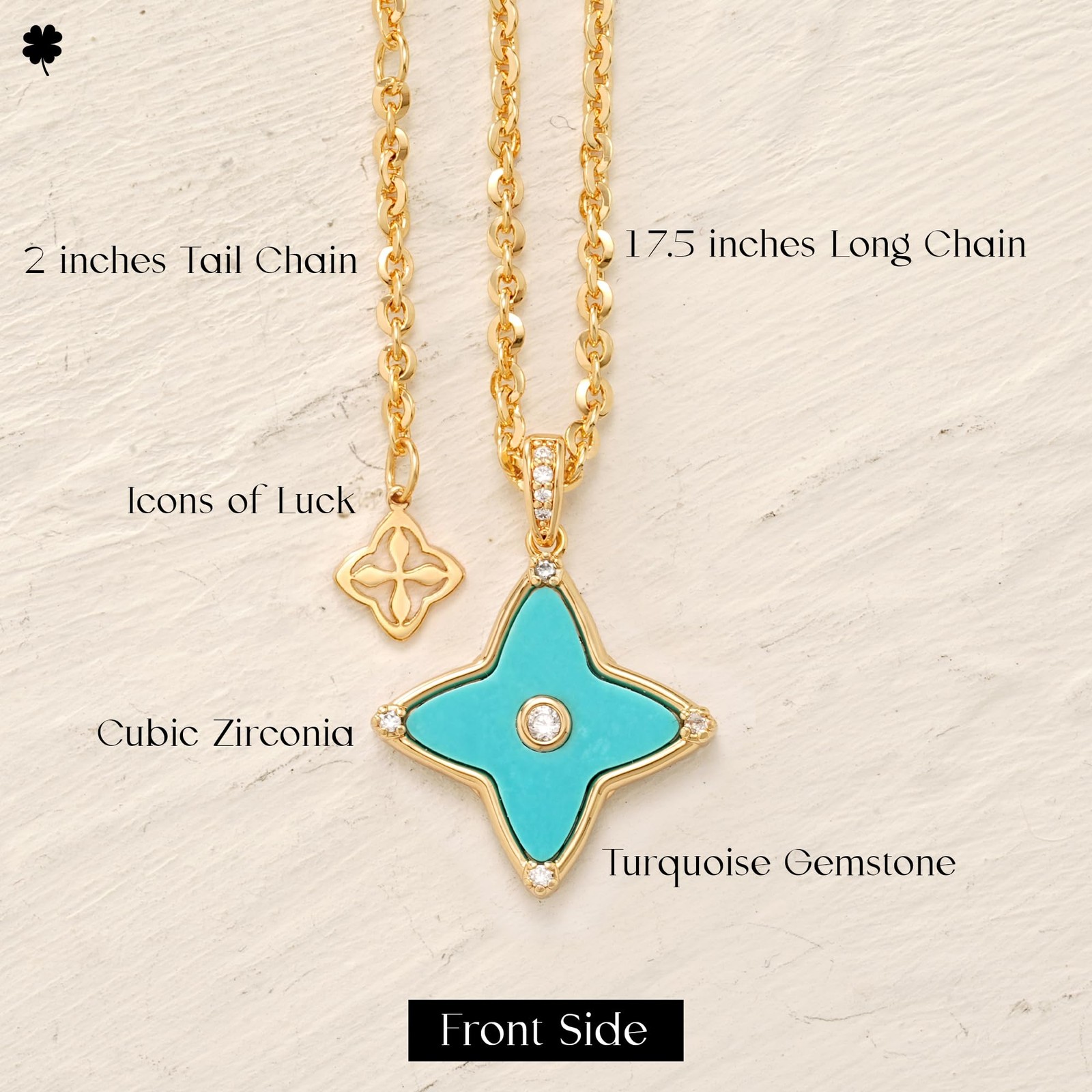 MYEARS Women Clover Necklace Pendant Turquoise Cubic Zirconia One Size, Gold