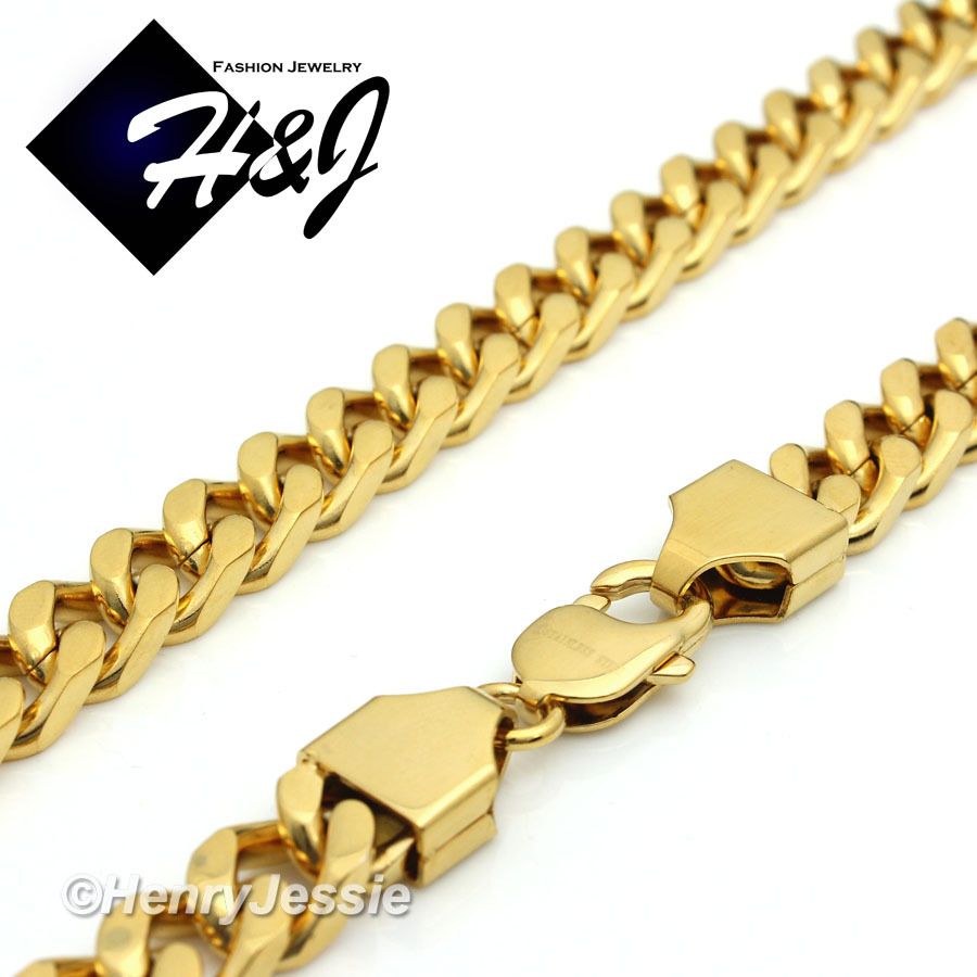 18″-40″MEN Stainless Steel 9mm Gold Plated Cuban Curb Chain Cross Pendant*GJ28