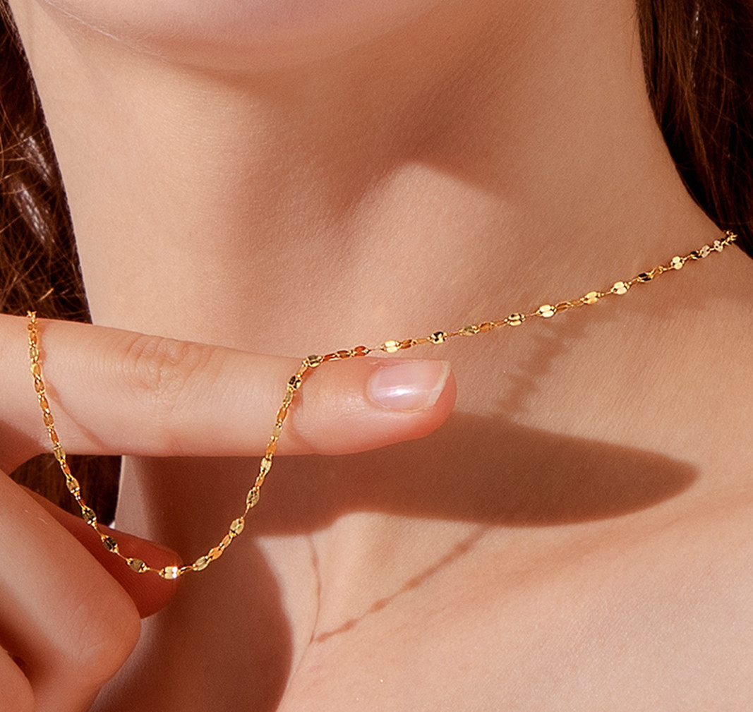 Pure 18K Solid Yellow Gold Necklace Women Lip Link Chain Necklace 16inch