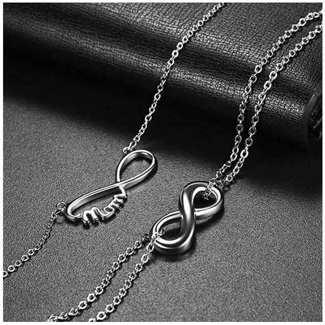 2Pcs Stainless Infinity Love Pendant Necklace Bracelet Set Mother Birthday Gift