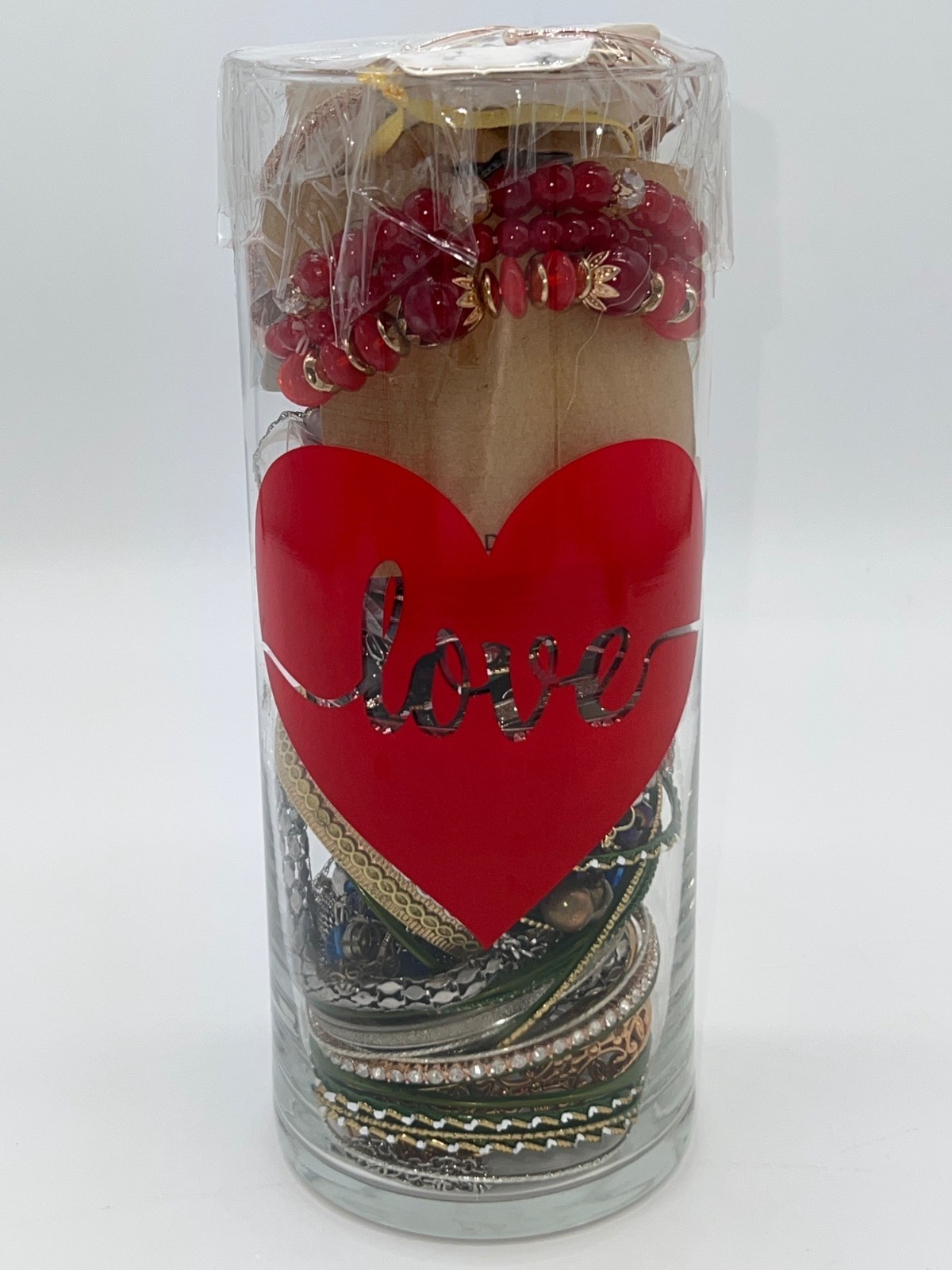 Assorted Jewelry Gift Set In Love-Themed Glass Vase