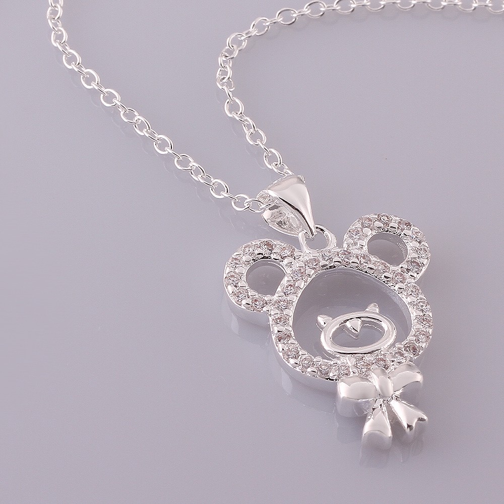 925 Sterling Silver Filled SF Micky Mouse CZ Pendant Necklace N-A670 Gift