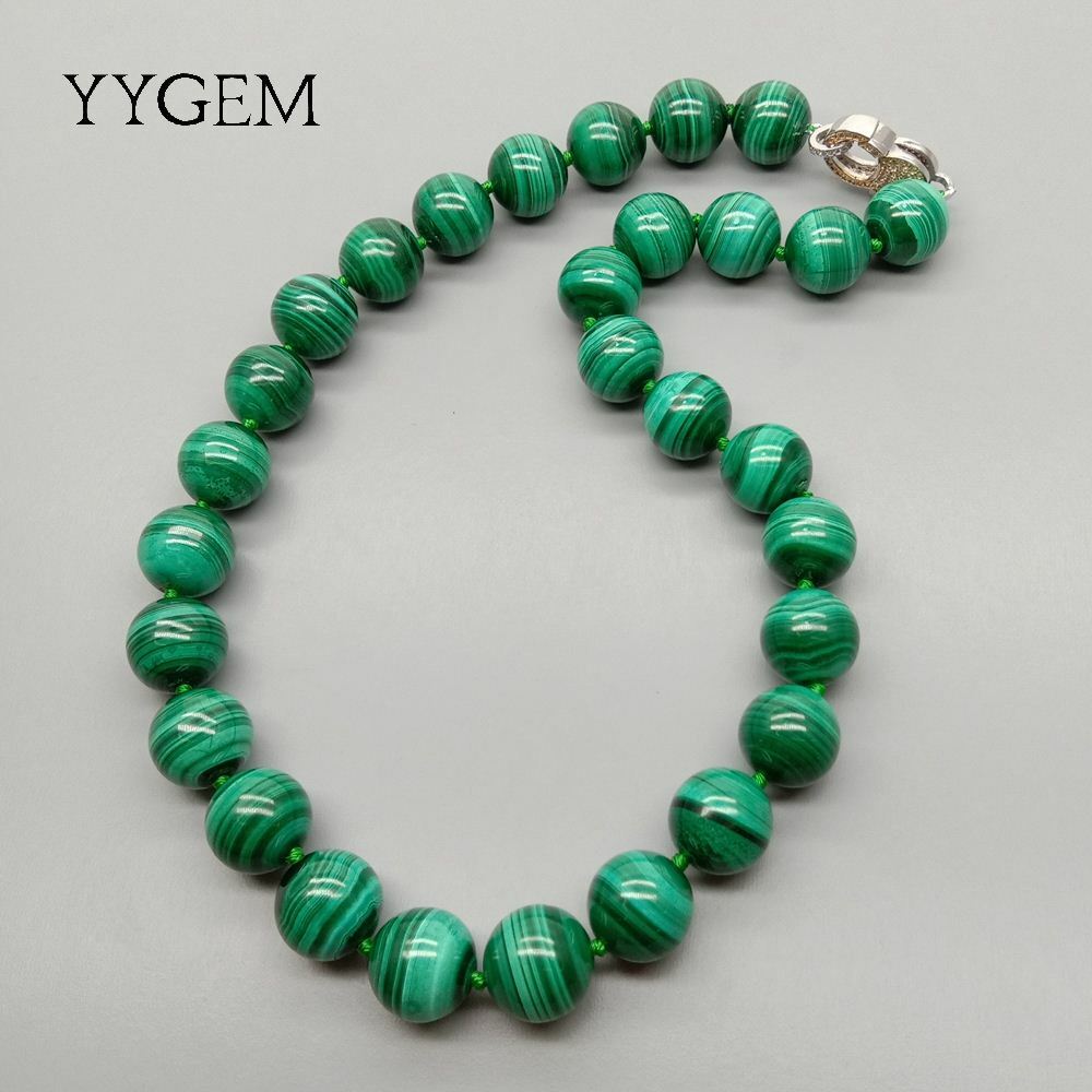 Natural AAA Grade 14mm Green Malachite Round Smooth Gemstone Necklace 46Cm