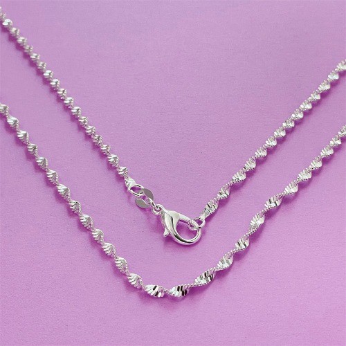 Copper electroplated 925 silver 2MM water wave necklace 40-60CM