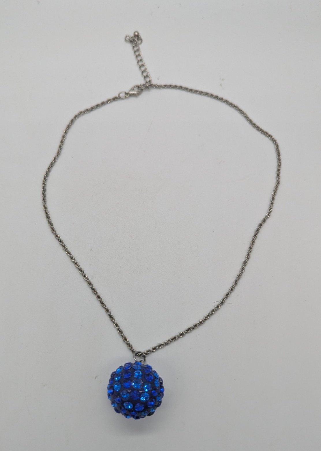 Sparkling Blue Shamballa Ball Pendant Necklace, Royal Blue Rhinestone Disco Ball