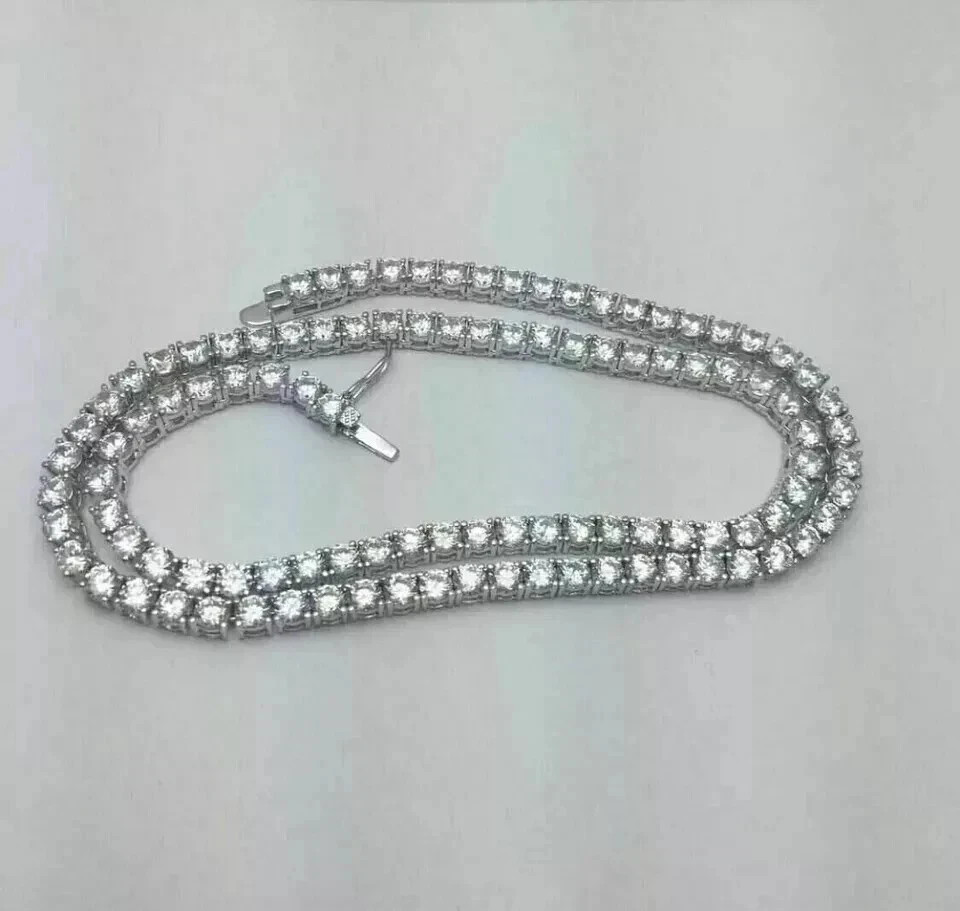 17Ct Round Cut Simulated Diamond 14K White Gold Plated Unisex Tennis Necklace