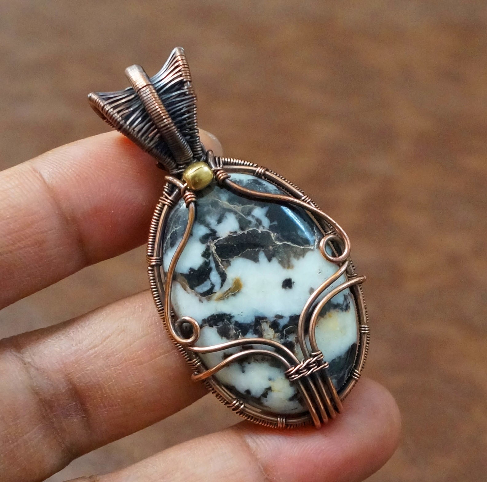 Buffalo Jasper Gems Copper Wire Wrapped Pendant Birthday Gift Jewelry (PD-80
