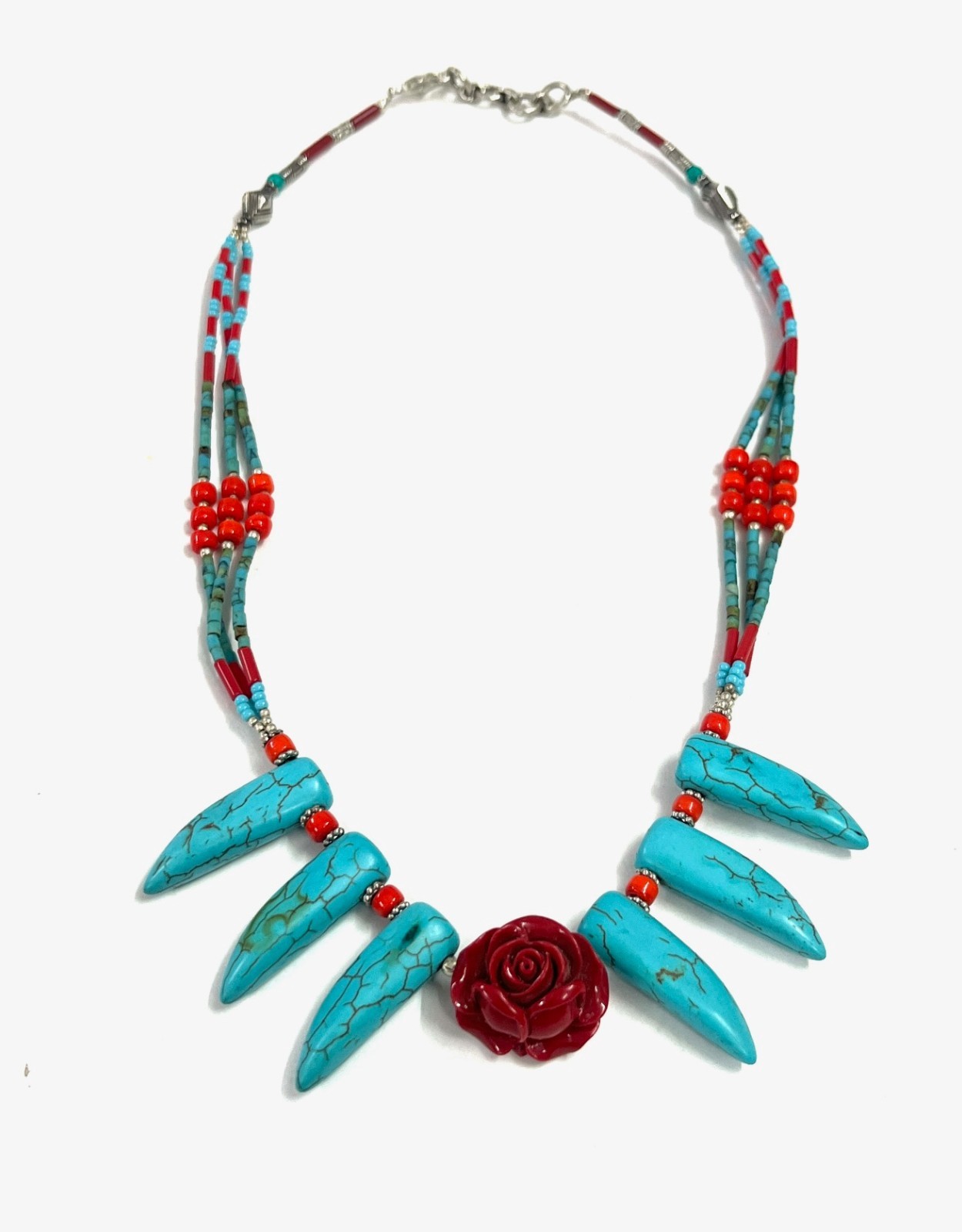 Coral Turquoise Gemstone Tibetan Tradional Necklace Jewelry, 18 inch Adju
