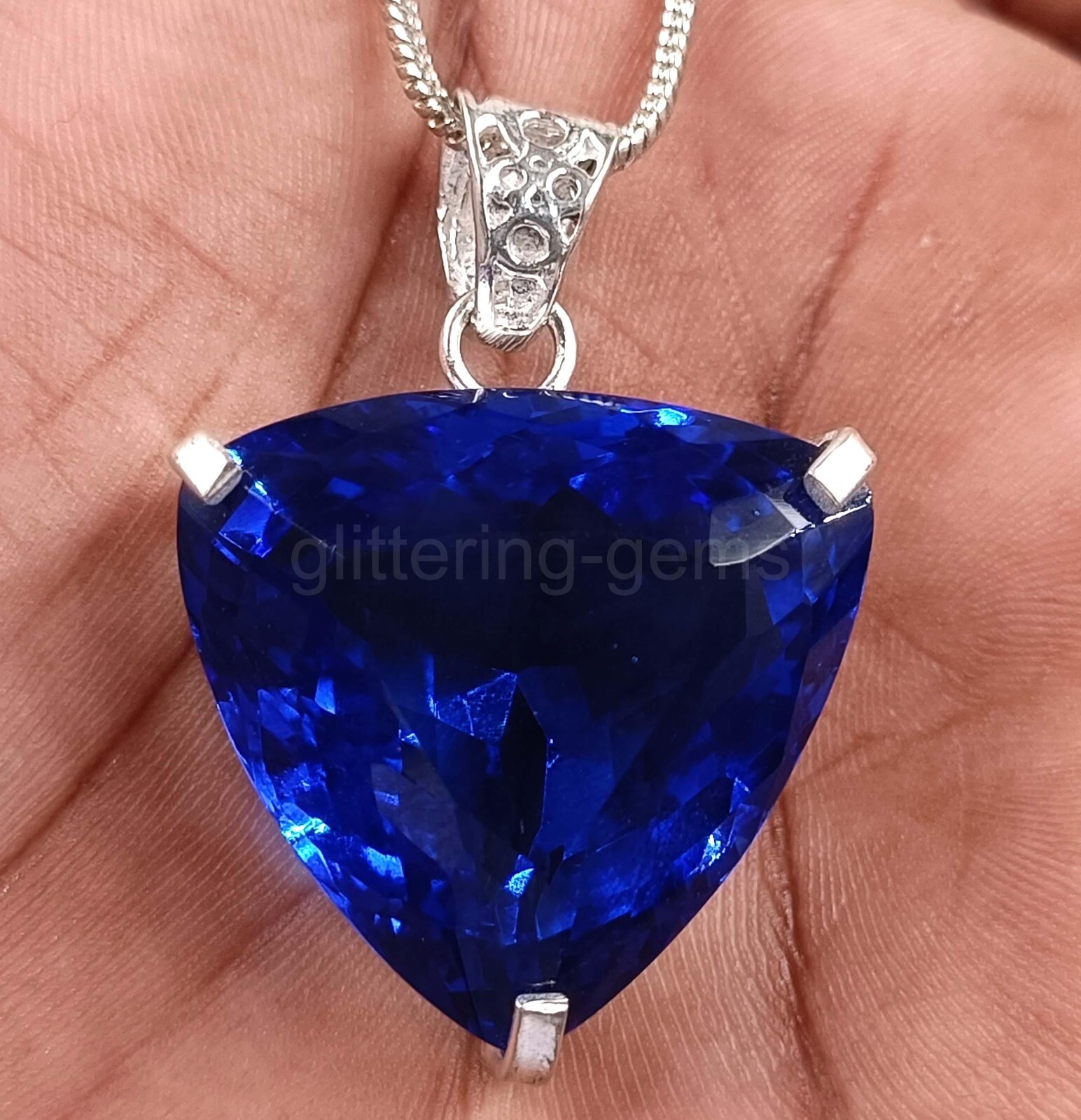 Natural Blue Sapphire 68.75Ct IGL Trillion Cut 925 Solid Pendant IGL Gems 5MSU
