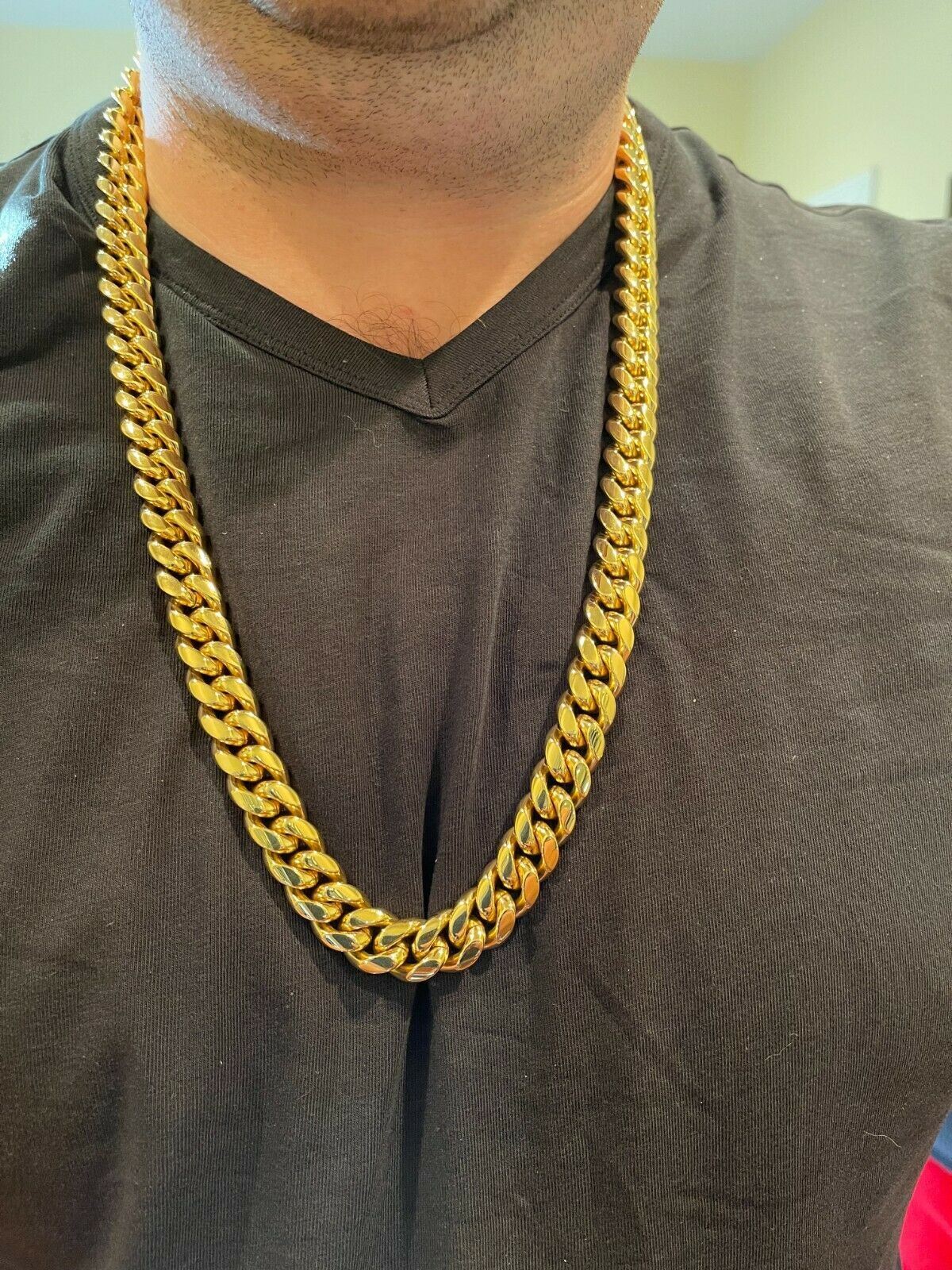 Miami Cuban Link Chain Real 18k Gold Plated Stainless Steel Necklace 14mm