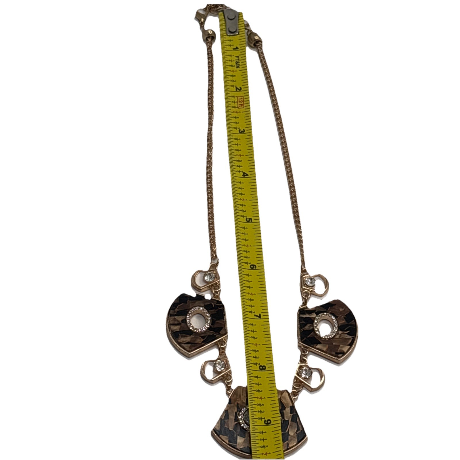 Gold Necklace 16” With Pendants And Stones
