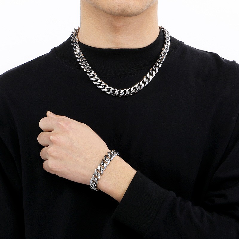16-36″ Stainless Steel Silver Curb Cuban Chain Necklace Bracelet 3/5/7/9/11/13mm