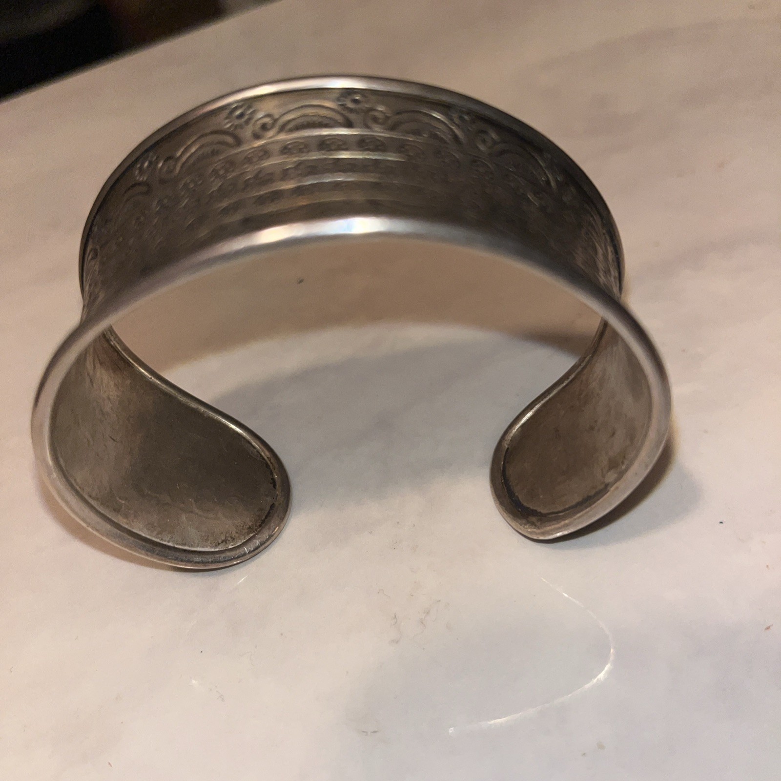 Vintage 925 Sterling Silver Cuff Bracelet Ornate Repousse Floral Flower Boho