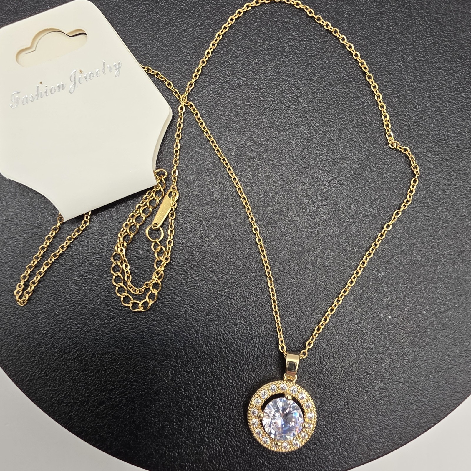 Stainless Steel Copper Plated 16″Necklace w/19mm Cz Fashion Pendant