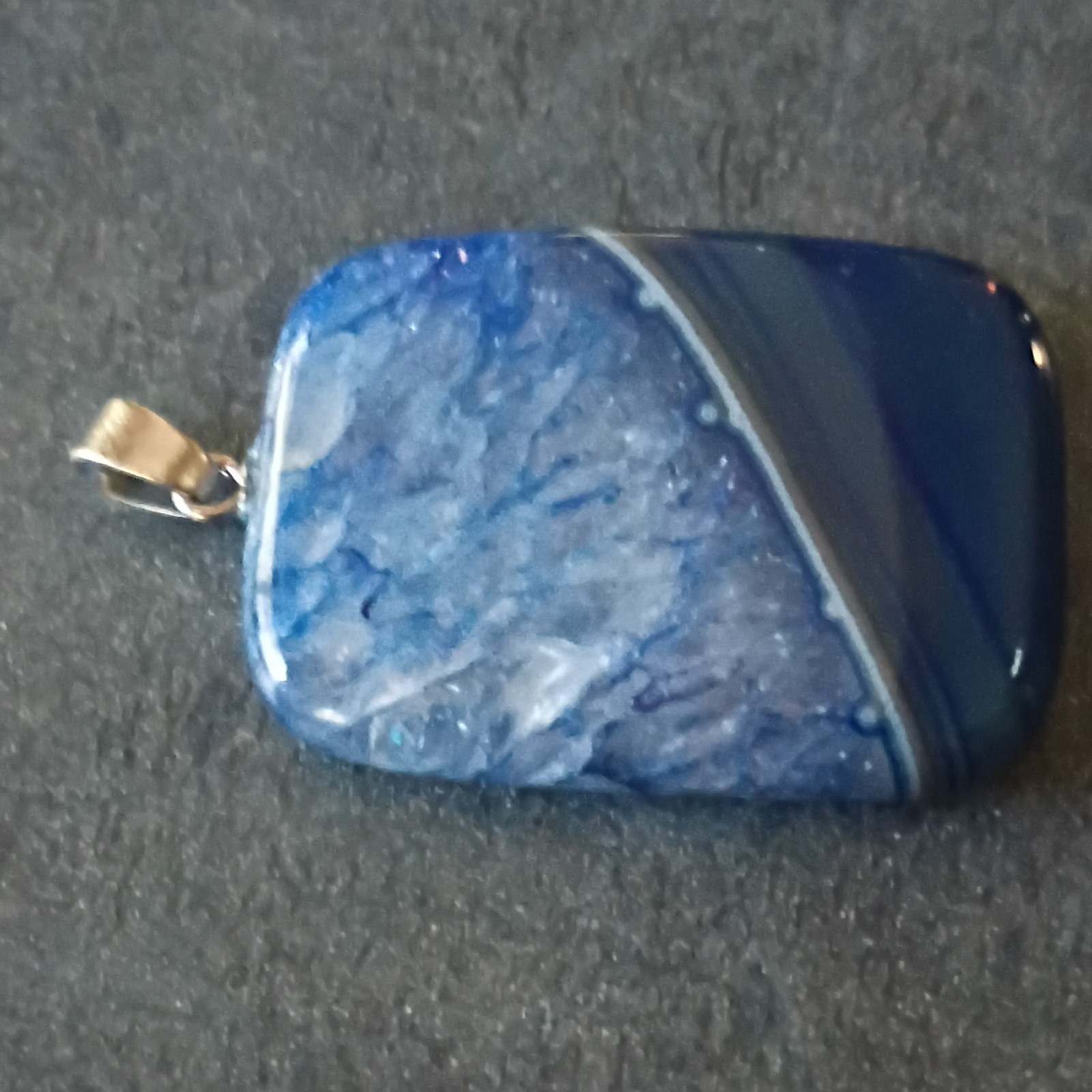 Blue Banded Agate Stone Rectangle Pendant 1 Gemstone w/ Metal Bail Charm