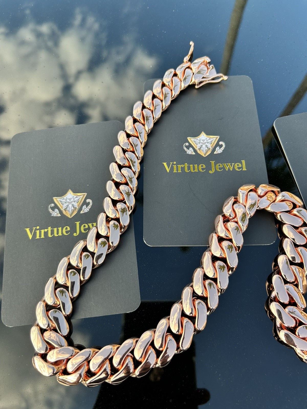 20mm Rose Gold Cuban Link Chain 24in Necklace Miami Premium Water Resistant