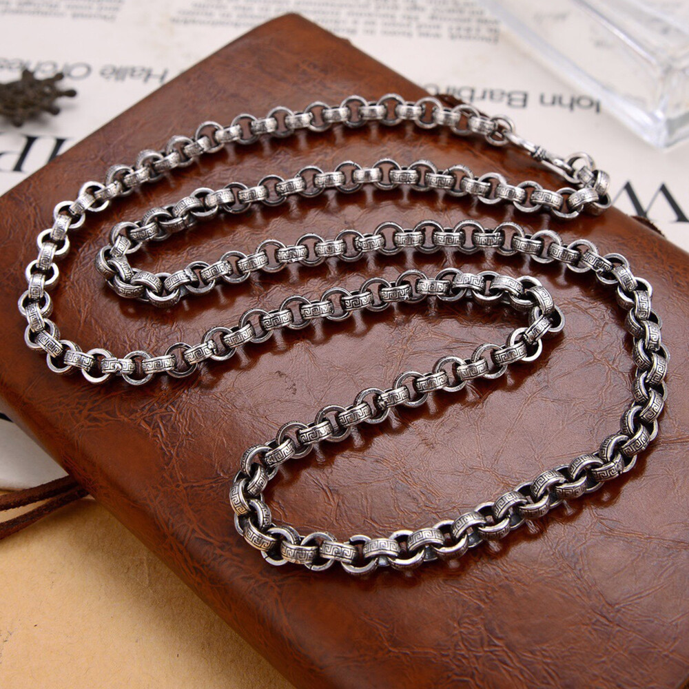 Real 925 Sterling Silver 6mm Thick Rolo Link Chain Necklace S925 19.7″-29.5″