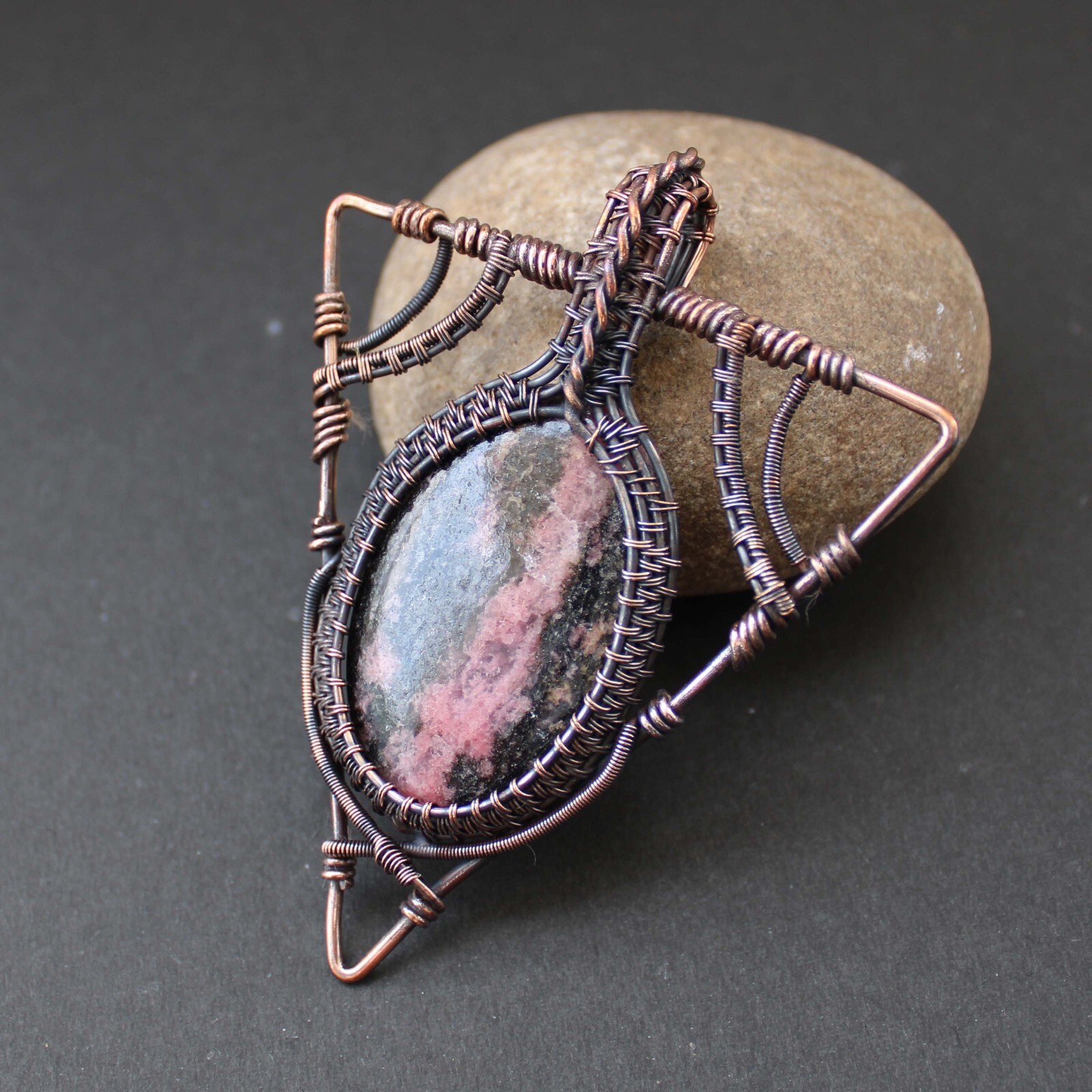 Rhodonite Pendant Copper Wire Wrapped Pendant Gemstone Wire Wrapped Jewelry