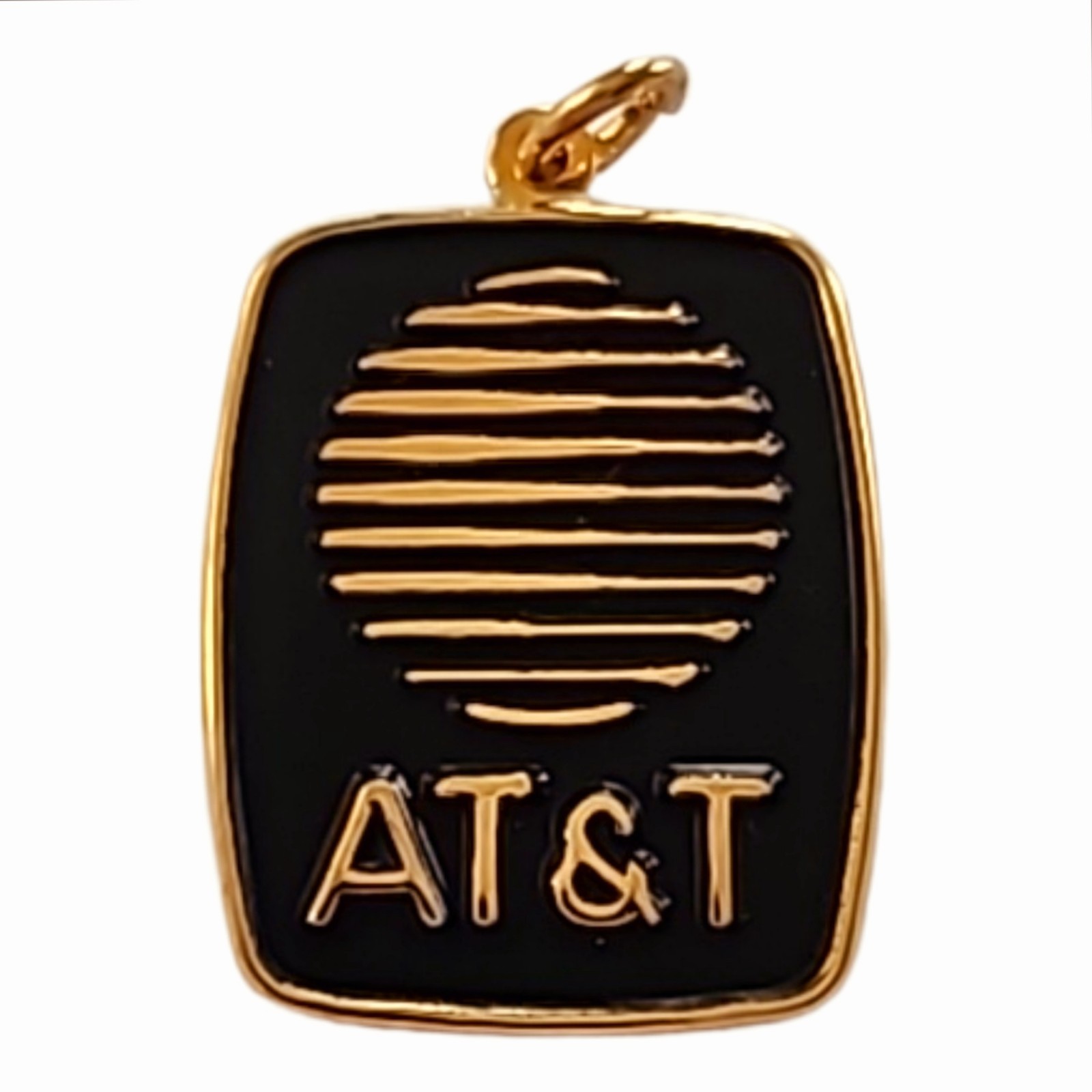 AT&T 10k Yellow Gold Plated Black Enamel Pendant Square Vintage