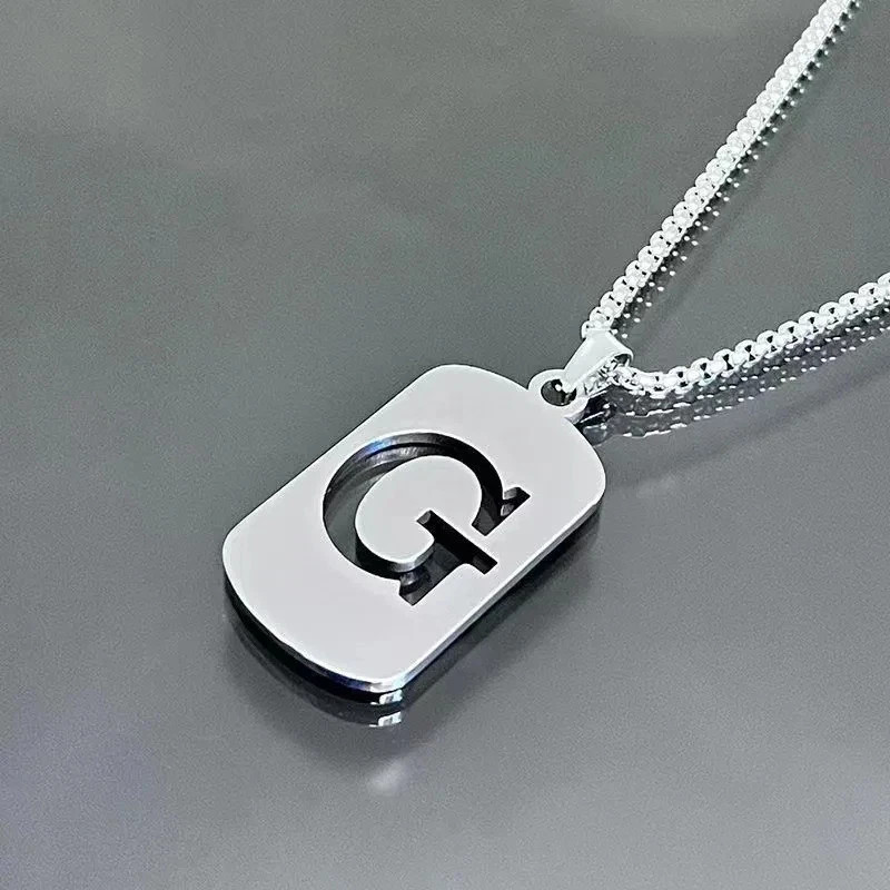 Fashion Punk A-Z Initial Tag Letter Stainless Steel Pendant Necklaces for Men