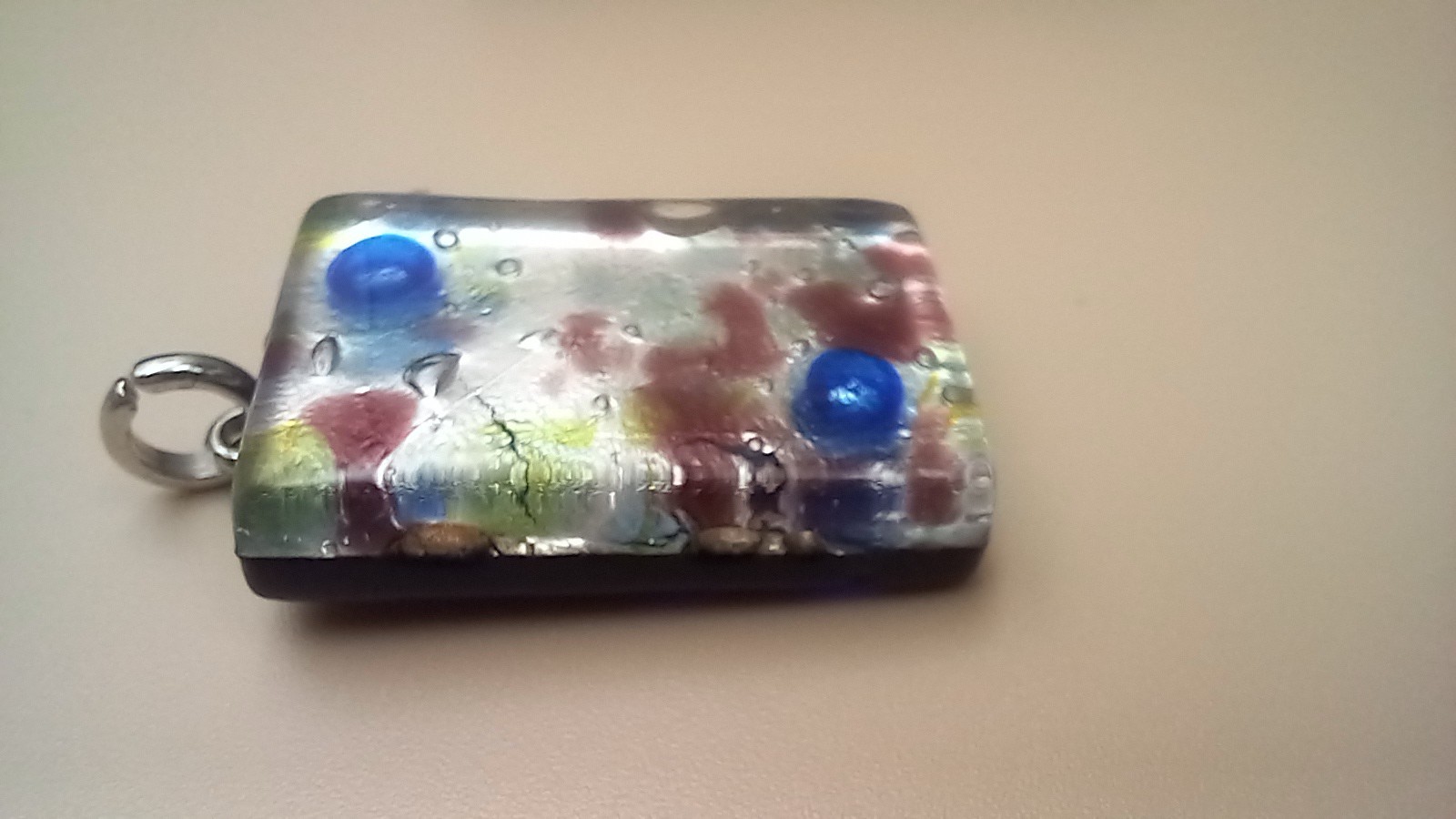 Silver & Blue Multiclour Glass Pendant. Genuine Maurano. Made In Italy. Signed.