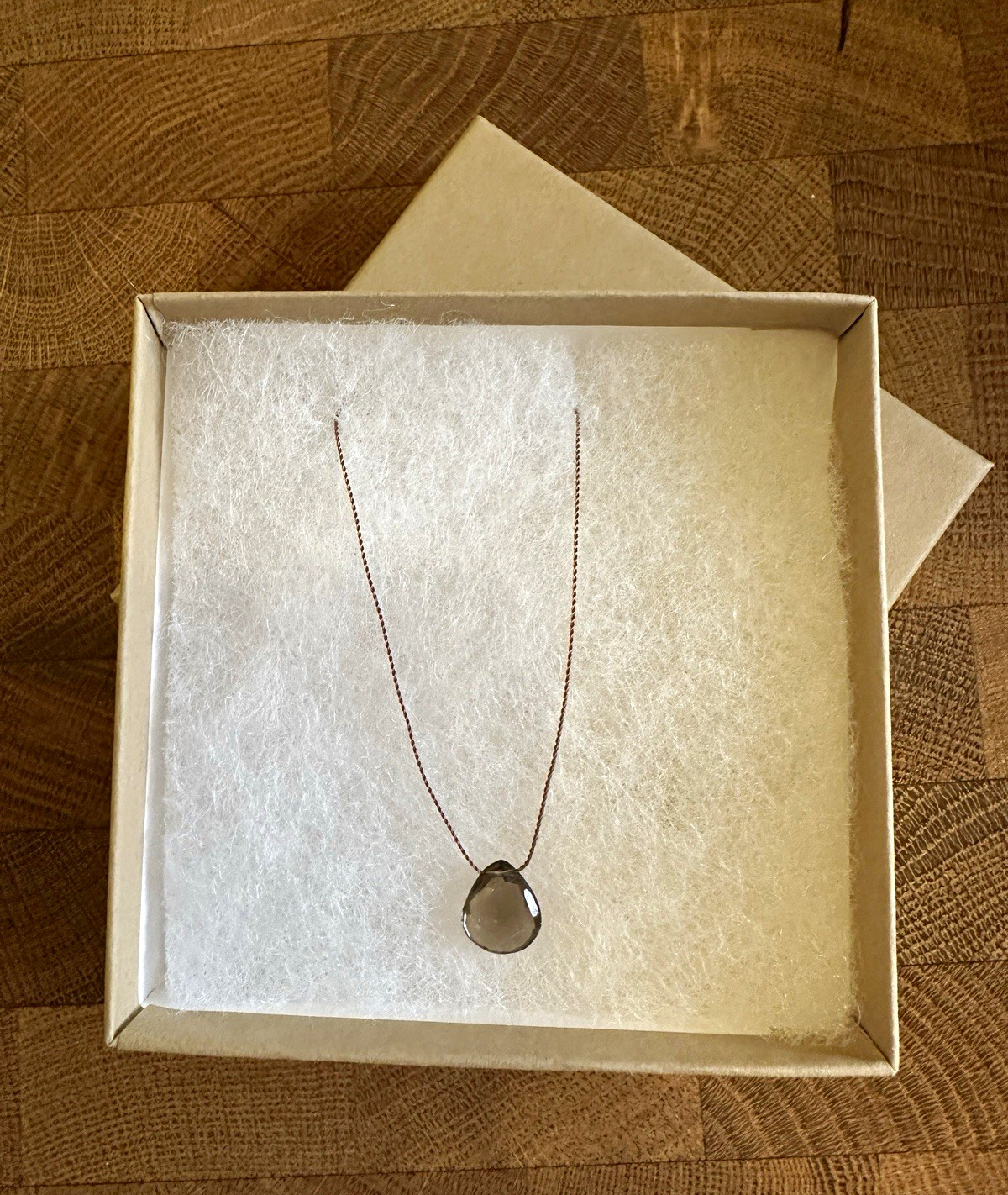 ABIERTO Smoky Topaz Charm Pendant Necklace, Delicate Chain Made in Los Angeles