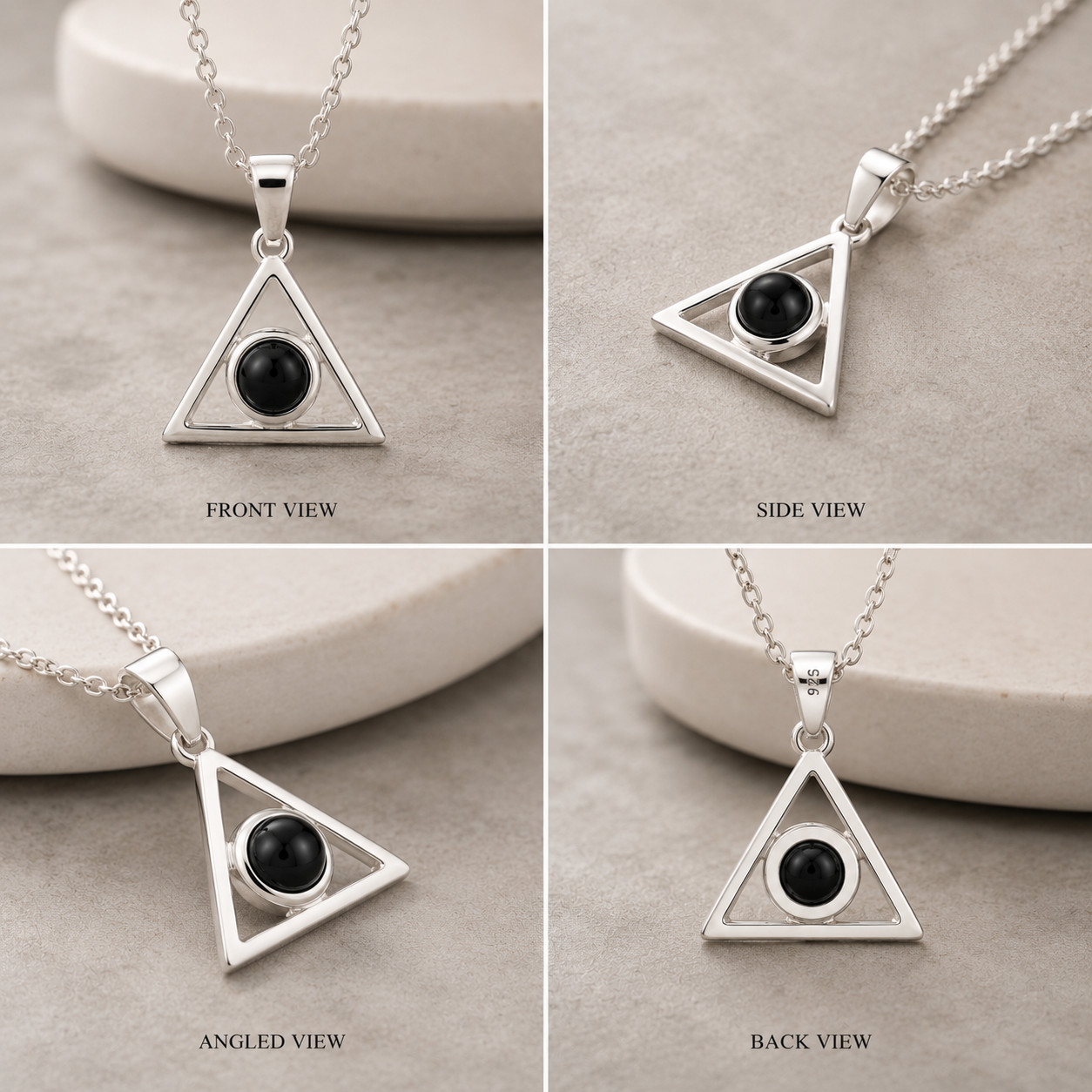 925 Sterling Silver Black Onyx Triangle Pendant Handmade Geometric Jewelry