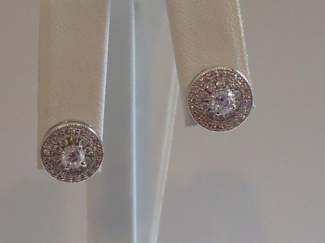 STERLING SILVER ROUND DESIGNERS NECKLACE &EARRING SET 3 CT LAB CREATED DIAMONDS