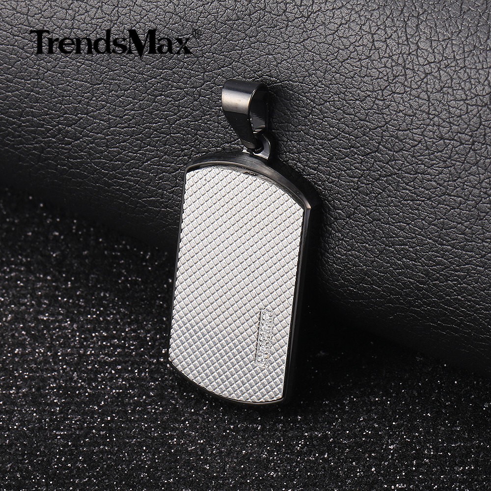 Silver Stainless Steel CZ Dog Tag Pendant Necklace Army Military Graduation Gift