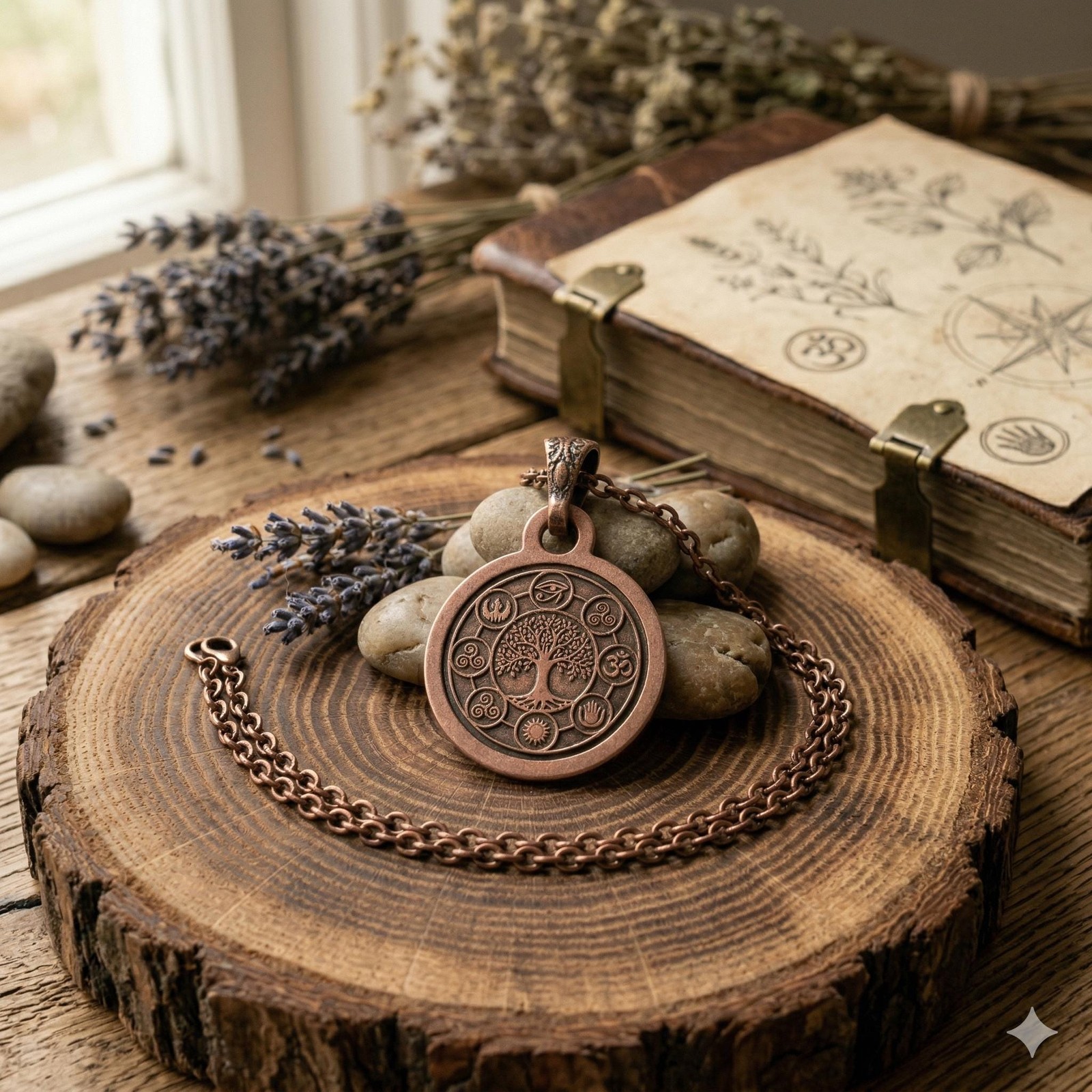 Pure Copper Spiritual Tree of Life + Eye of Horus Necklace – Handmade Boho Gift