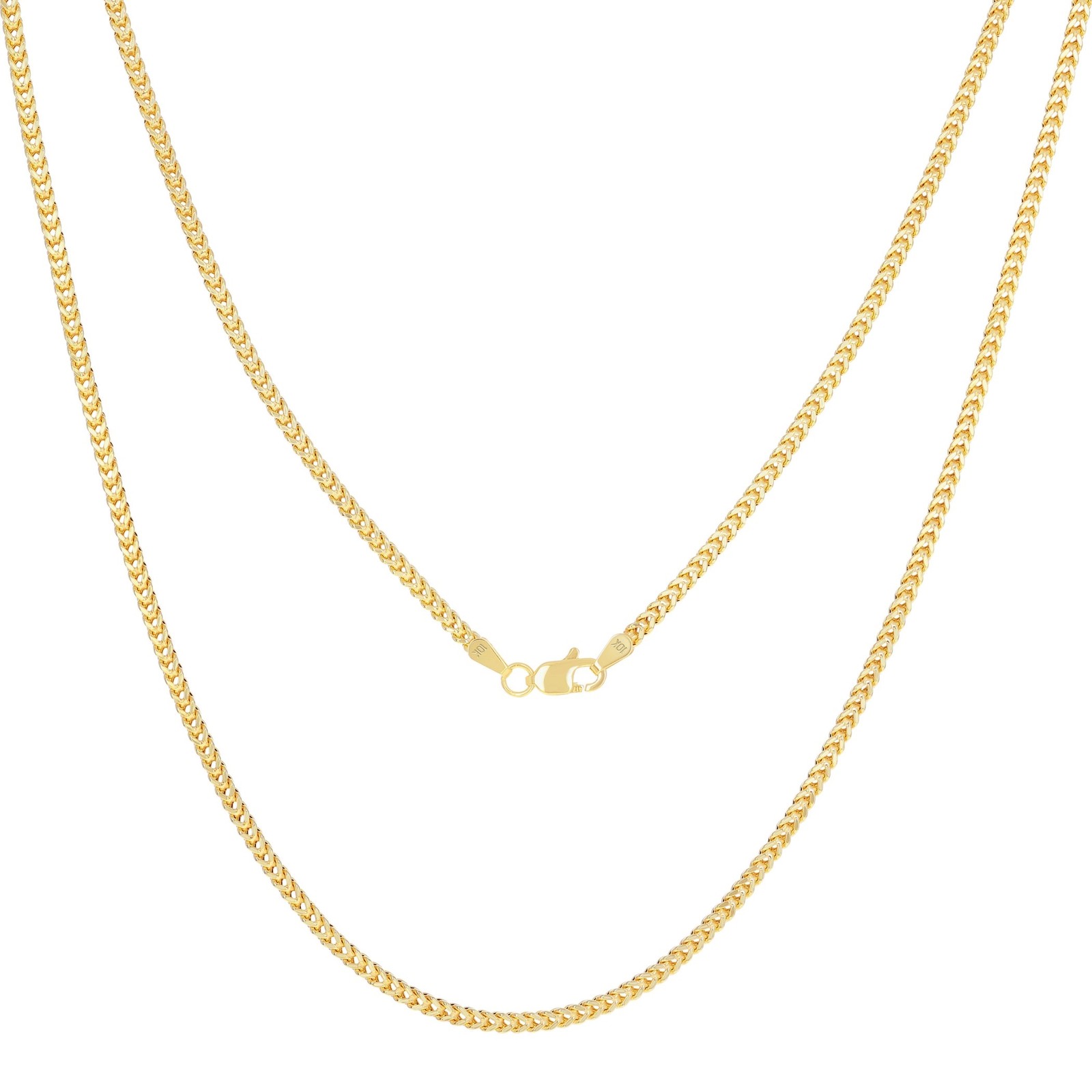 10K Yellow Gold 2.5mm Franco Box Wheat Foxtail Chain Necklace Mens Women 16″-30″