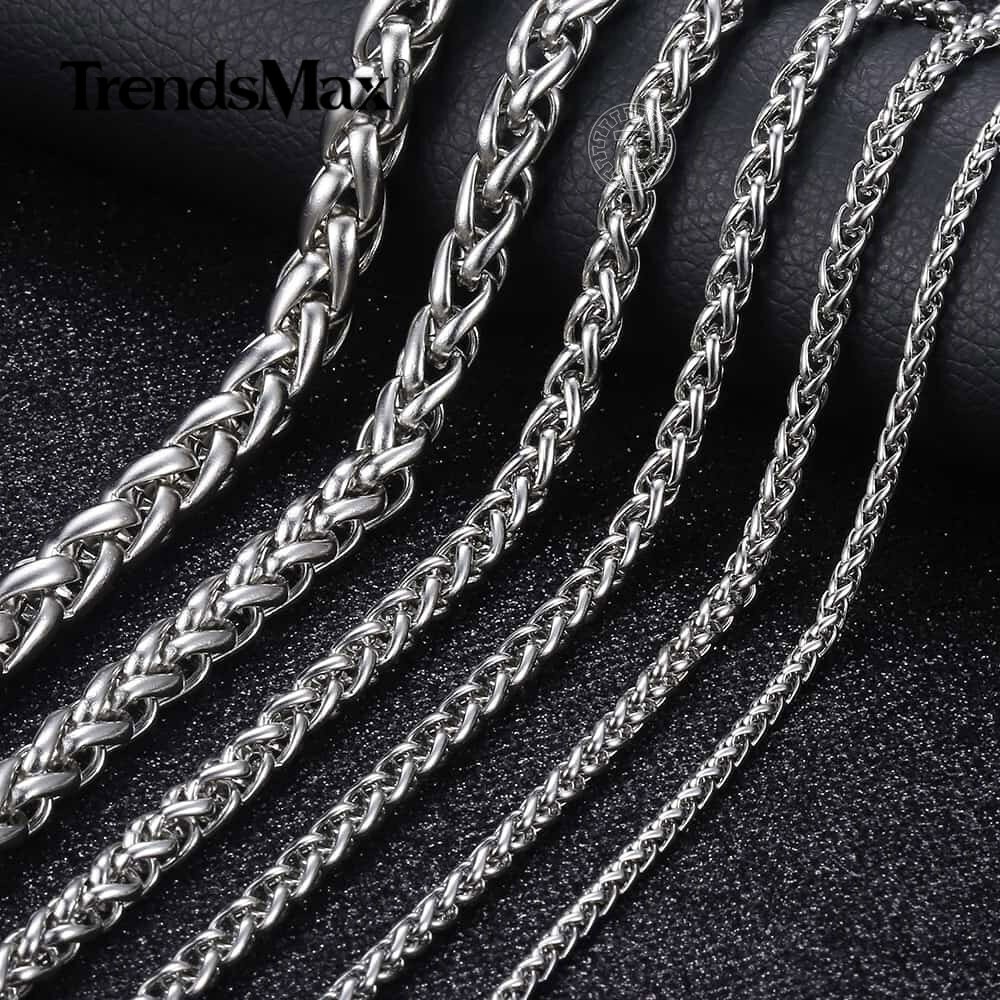 3/4/5MM Mens Silver Stainless Steel Necklace Wheat Braided Chain Link 18-28″