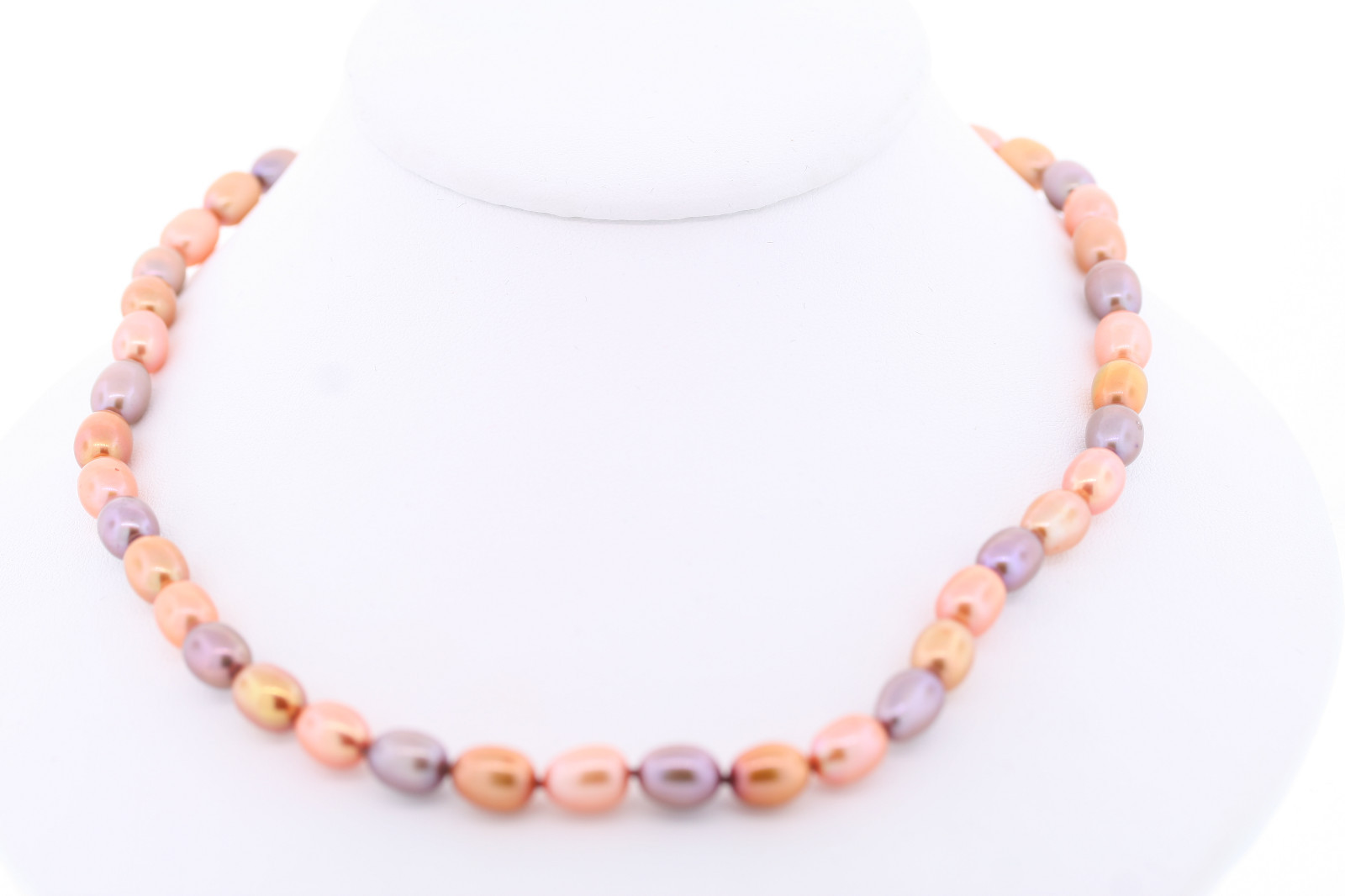 HONORA 7-8mm Oval Dyed Pink Purple Peach Cultured Freshwater Pearl Necklace 18″