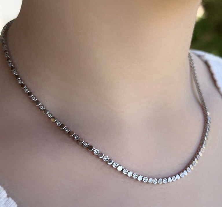 Honeycomb Choker Necklace AAA+ Real Zirconia Platinum Plated Luxury Jewelry