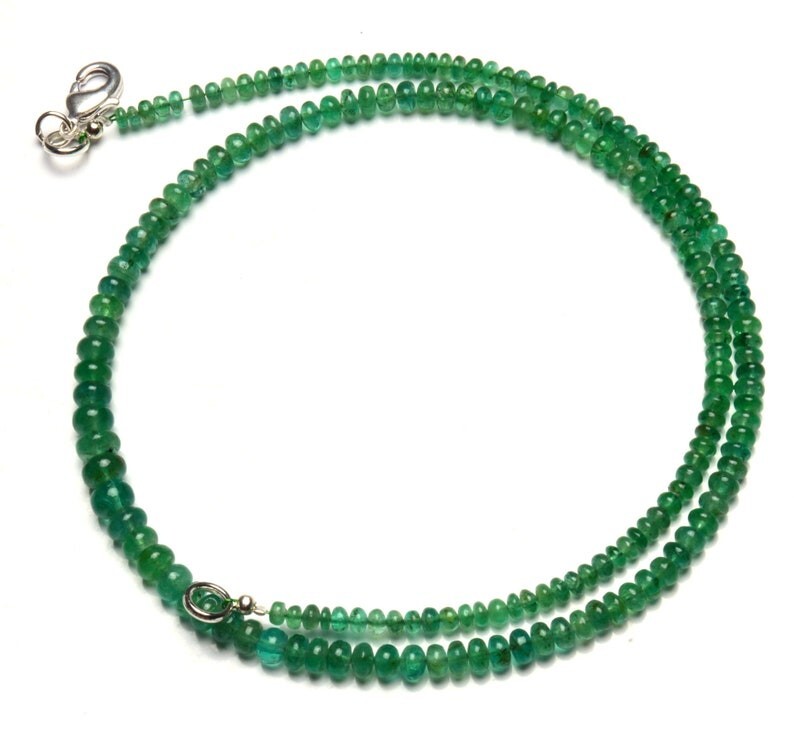 Natural Russian Emerald Smooth Rondelle Gemstone 4-6mm Bead Necklace 24″ Gift