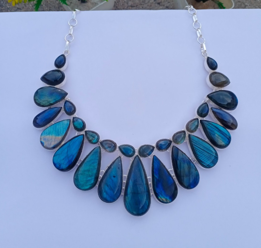 Natural Labradorite Gemstone 925 Sterling silver Handmade Necklace Jewelry