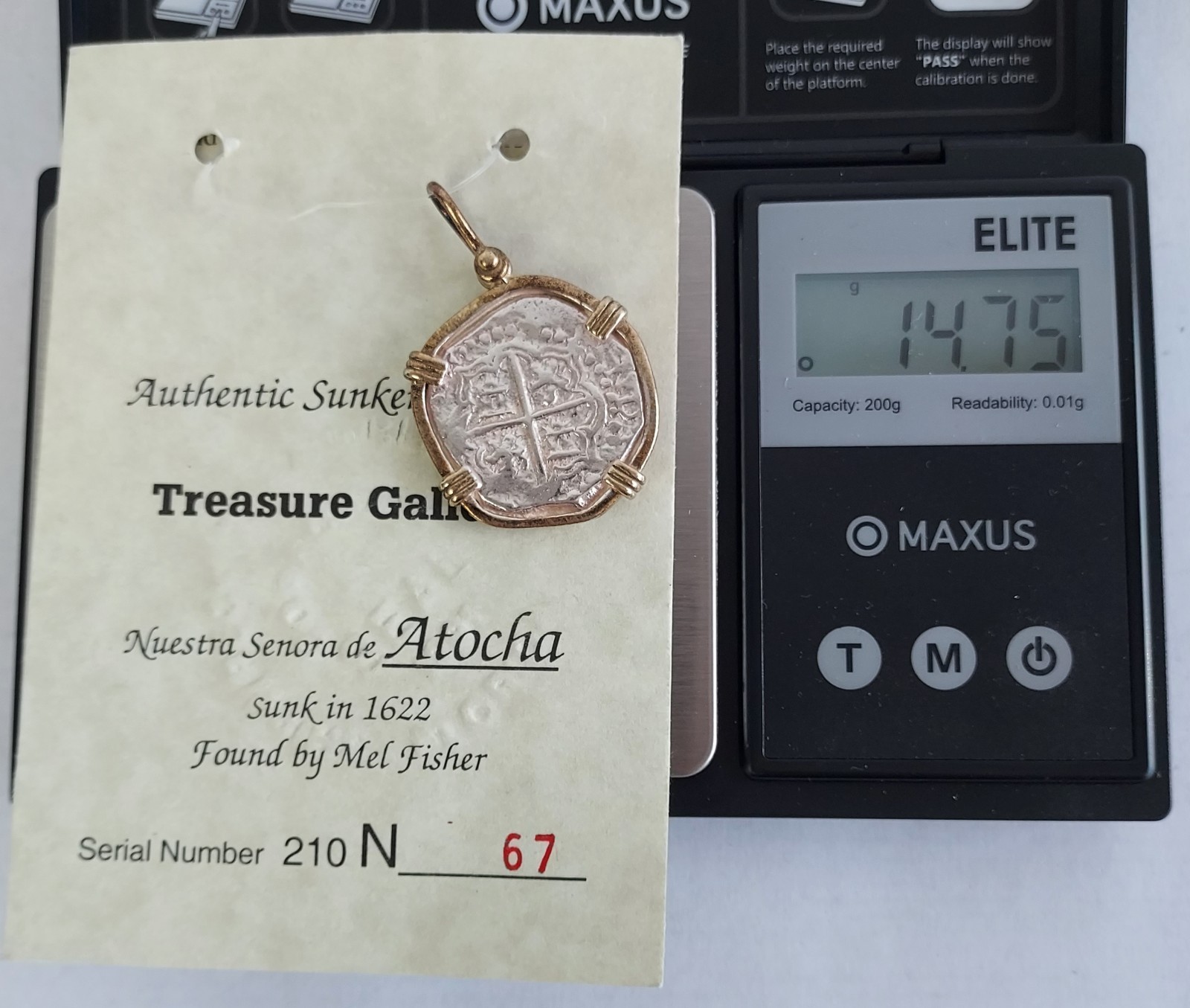 Atocha Sunken Jewelry MED Pieces of 8 Silver Coin Pendant ~ 14K Gold