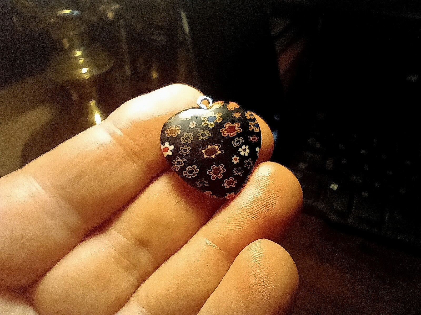 Heart Millefiori Glass Lampwork Pendant Translucent One of Kind 24mm x 25mm A-3
