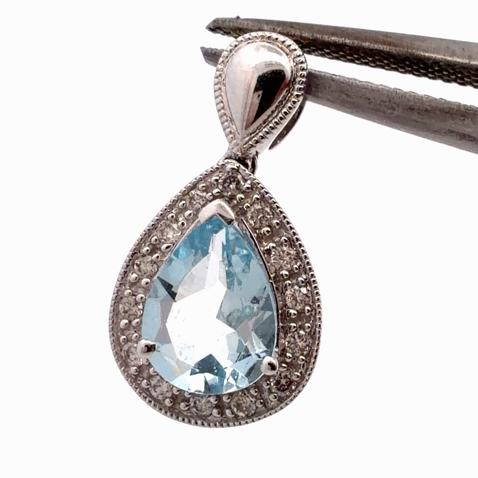 Designer STS 14K White Gold Aquamarine Diamond Accent March Anniversary Pendant