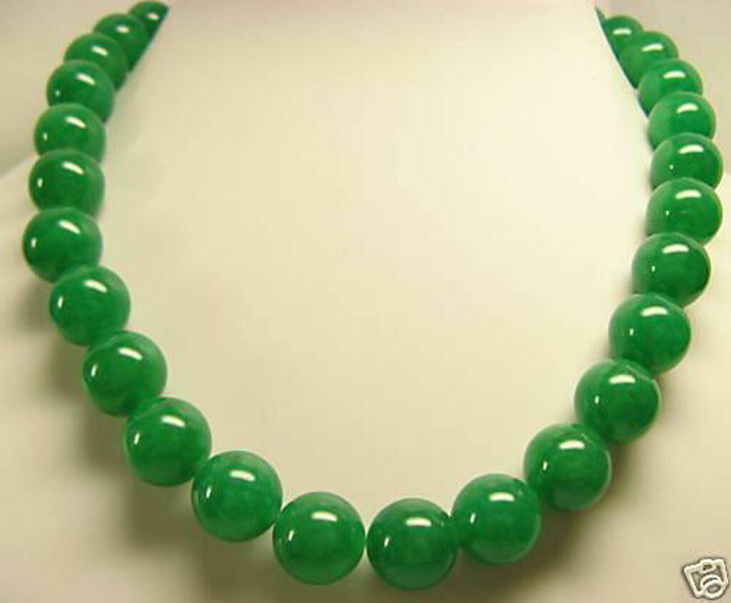 Beautiful Natural Green Jade 12mm Gemstone Round Beads Necklace 18-28″