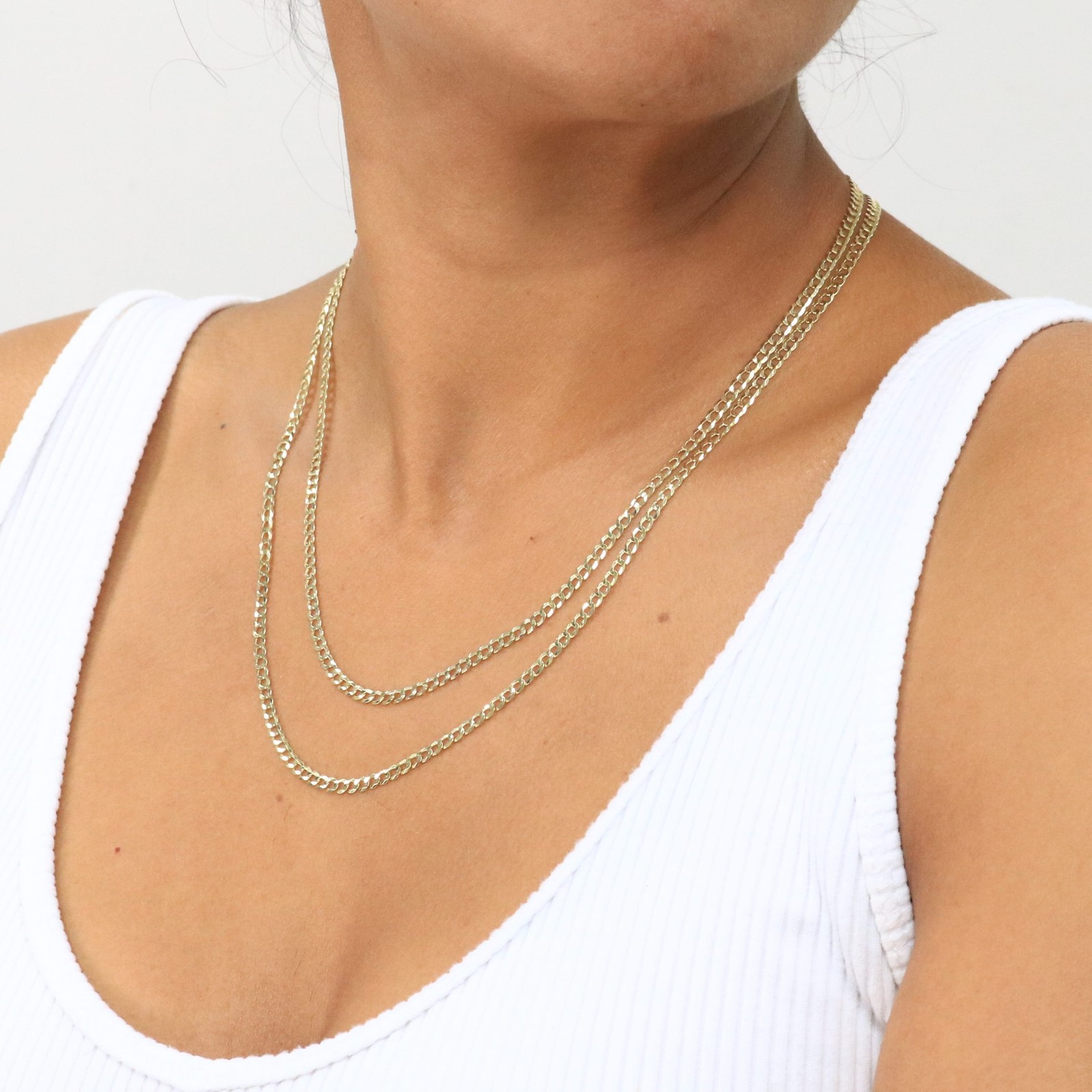10K Solid Yellow Gold 3mm Cuban Curb Chain Link Necklace Mens Womens 16″- 30″