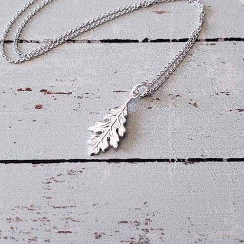Tiny Oak Leaf Charm Necklace 18″ Sterling Silver – Everyday Wear Jewelry