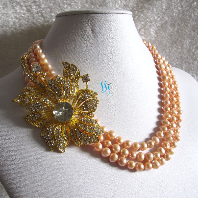 18-20″ 3Row 7-8mm Freshwater Pearl Necklace X2844 Wedding——MORE COLORS