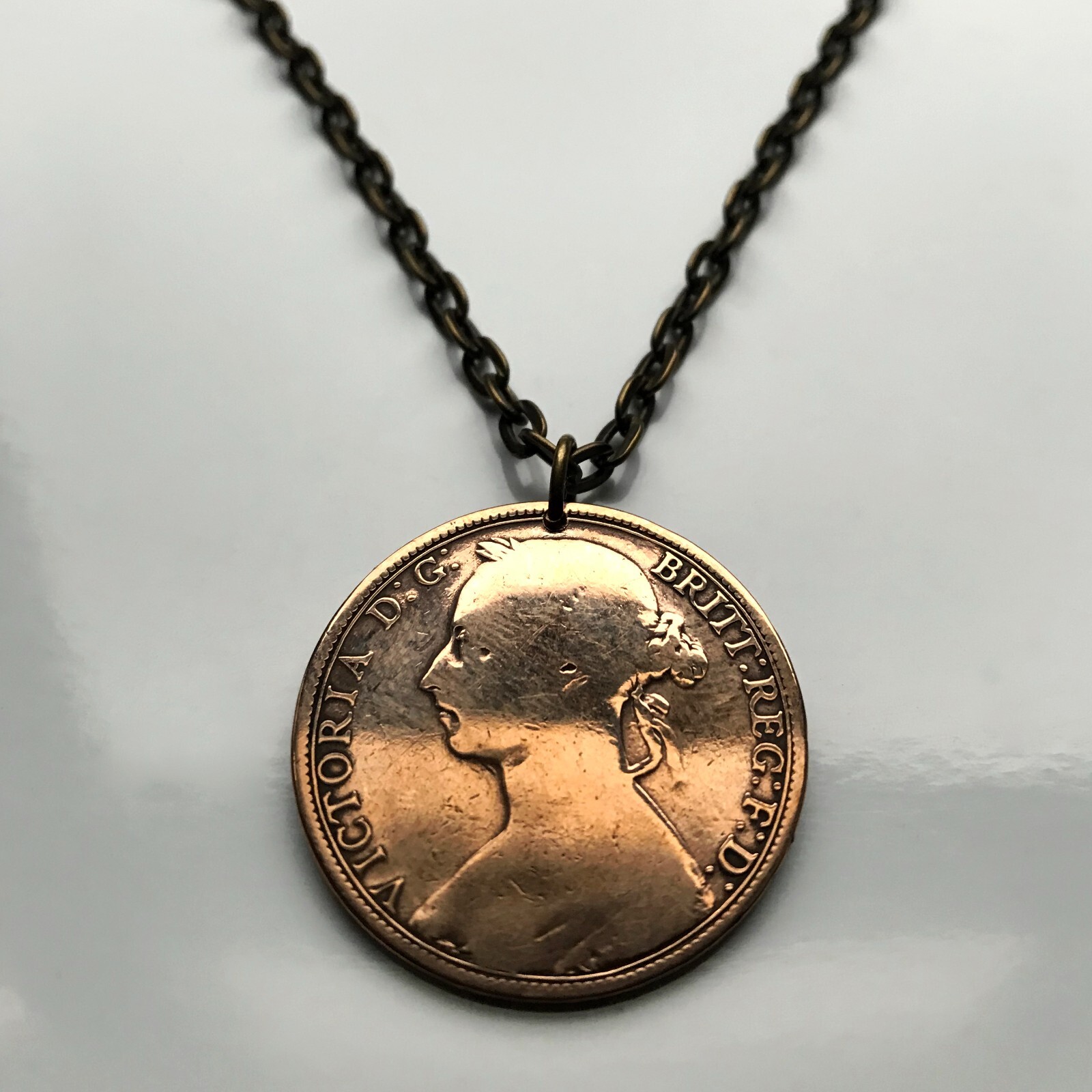 1891 United Kingdom Great Britain Penny coin pendant Queen Victoria York n000289
