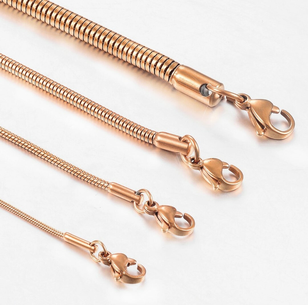 Rose Gold 50 cm (19.7 in) 1 mm STAINLESS STEEL SNAKE CHAIN with lobster clasp
