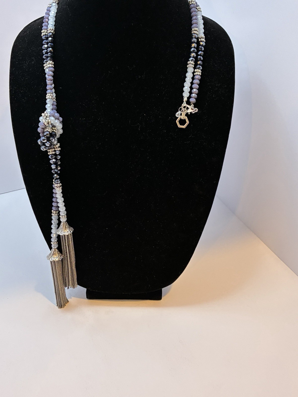 Simply Vera Vera Wang Gray Black Beaded Tassel Lariat Necklace 23″ Drop