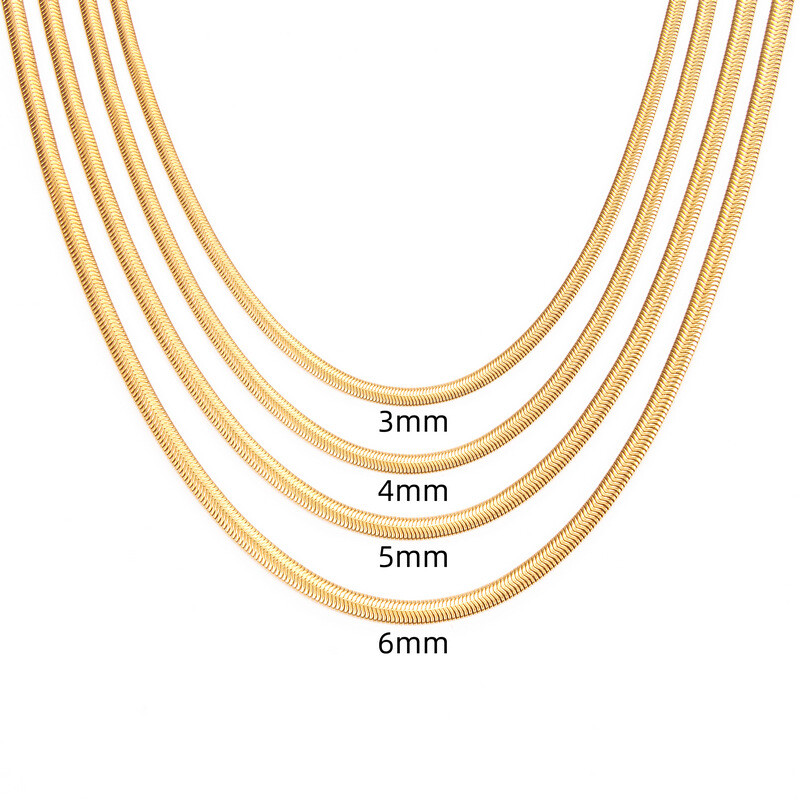 2.2-6mm Stainless Steel 18k Gold Plated Flat Snake Chain Necklace Women Men