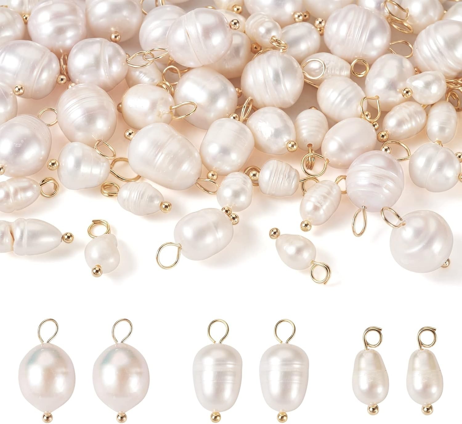 60Pcs 13-17mm Natural Freshwater Cultured Pearl Pendants White Rice Oval Pear…