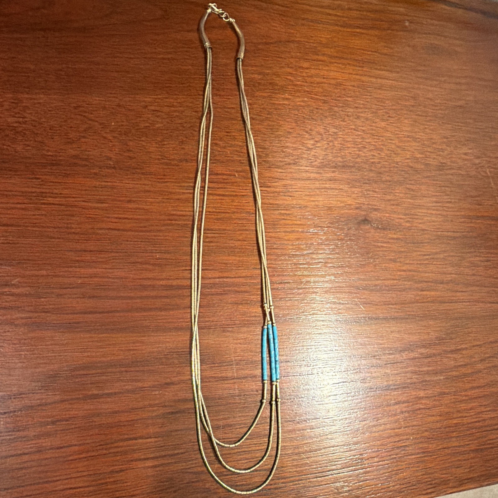 Vintage Navajo Liquid Gold Filled 3 Strand Layered Turquoise Necklace 10″ Fine