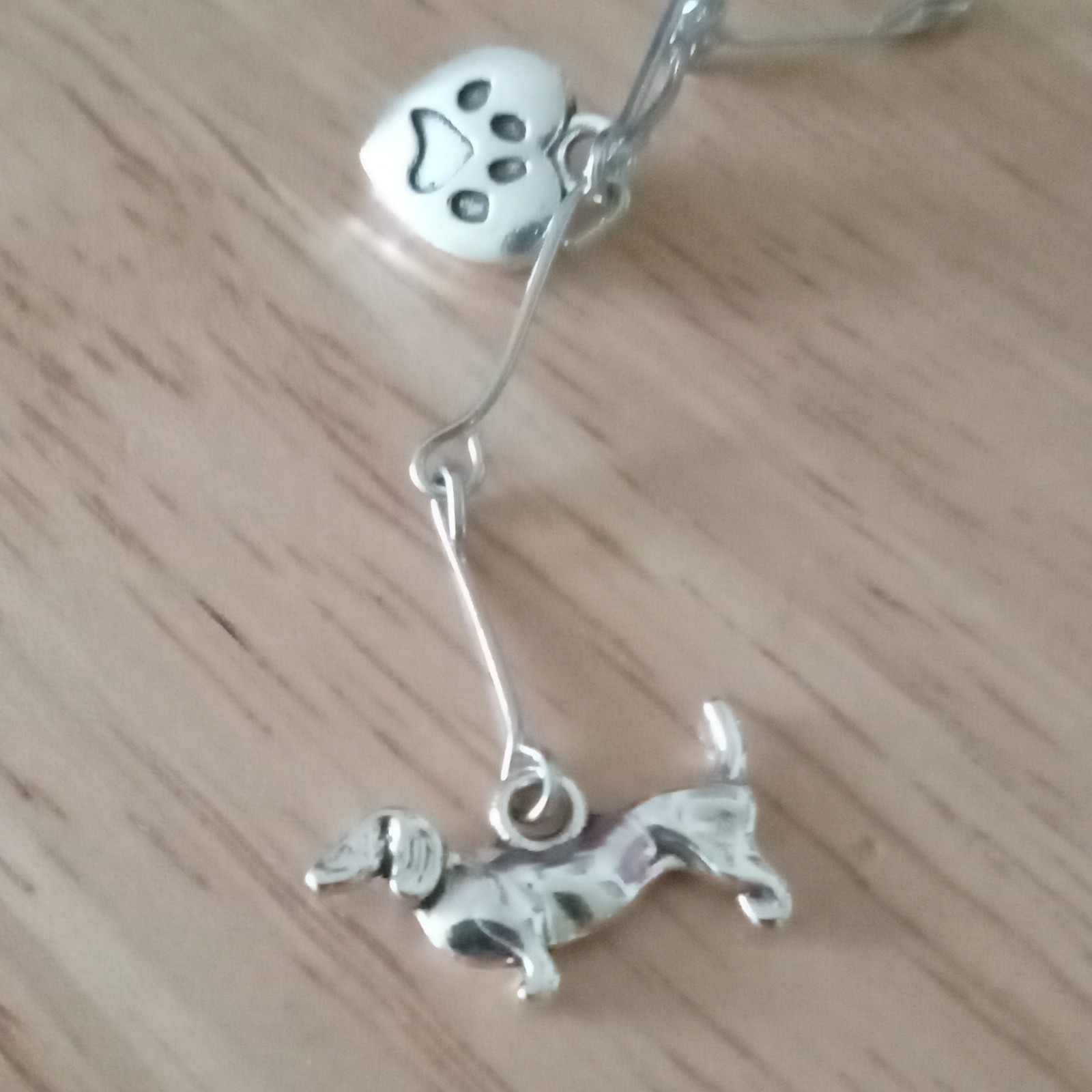Silver Tone Metal Link Chain Necklace Dog Charm Paw Print Heart Pendant